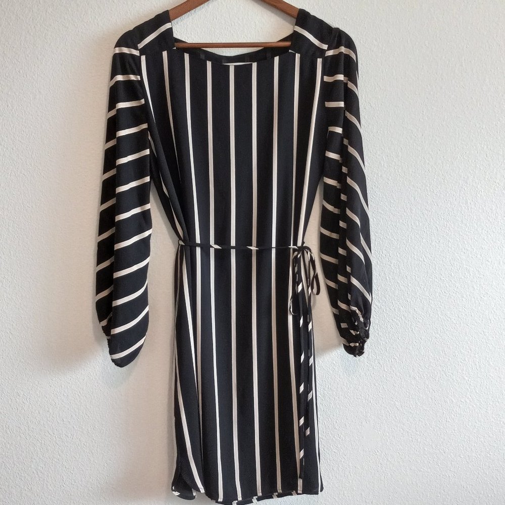 Loft Long Sleeve Black & Beige Dress